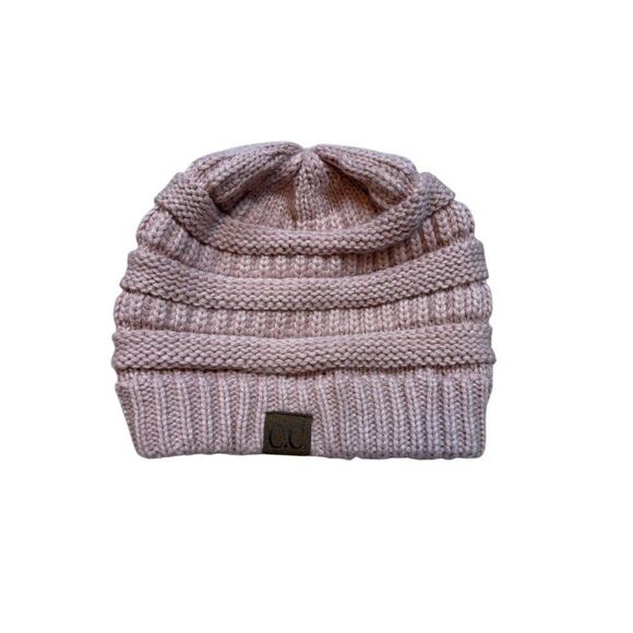 C.C Knit Beanie Hat For Women - Winter Warm Ribbed Slouchy Design Light Pink - Picture 1 of 4
